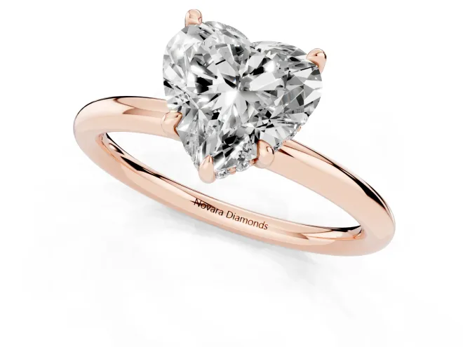 Heart Cut Diamond Solitaire Ring Set in Rose gold with Thin Band and Prong Setting – second view