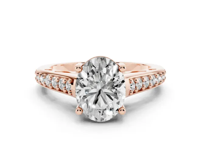 Oval Graduated Pavé Cathedral Solitaire Engagement Ring Setting | Scroll Cut-Outs | Rose Gold