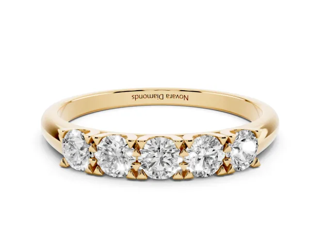 Round Lab-Grown Diamond Five-Stone Men's Wedding Band | Shared Prongs | Yellow Gold