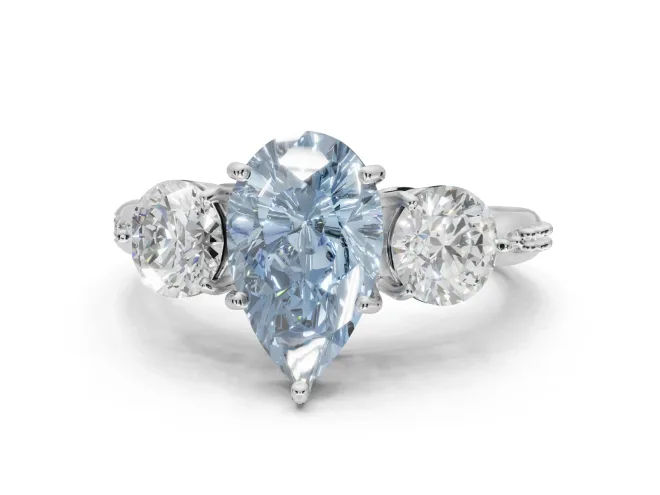 Pear-Shaped Three Stone Engagement Ring Setting for a Fancy Blue Lab-Grown Diamond | Tapered Pave Band | Sterling Silver