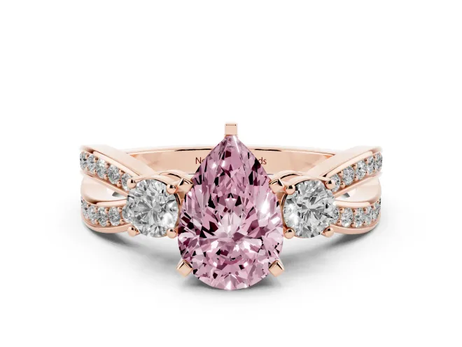 Pear-Shaped Three-Stone Twist Engagement Ring Setting for a Fancy Pink Lab-Grown Diamond | Rose Gold