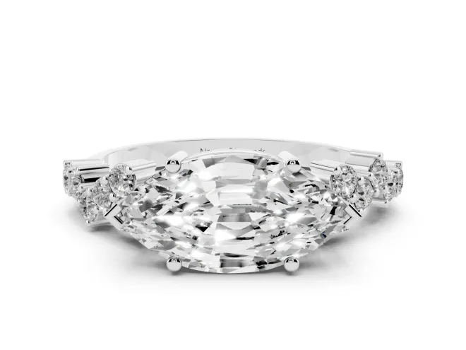 Marquise Cut Diamond Ring Set in Silver with Scattered Round Accents
