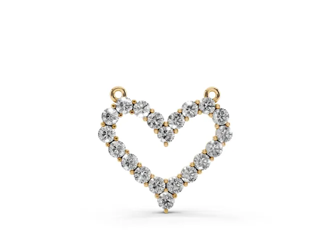 Round Lab-Grown Diamond Open Heart Pendant Necklace | Fixed Between Chains | Yellow Gold
