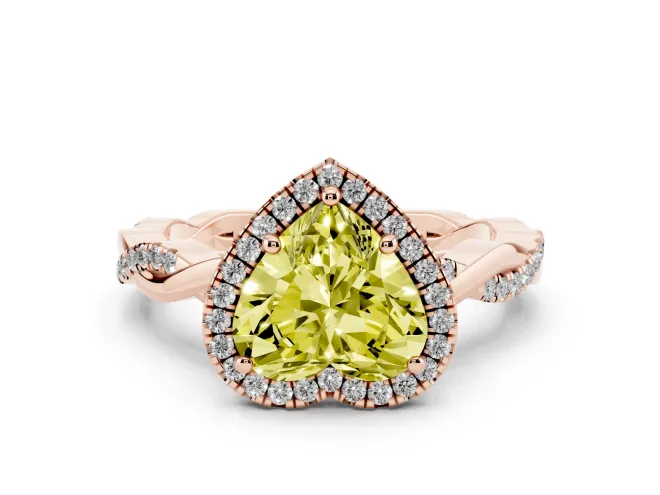 Heart-Shaped Twisted Halo Engagement Ring Setting for a Fancy Yellow Lab-Grown Diamond | Rose Gold