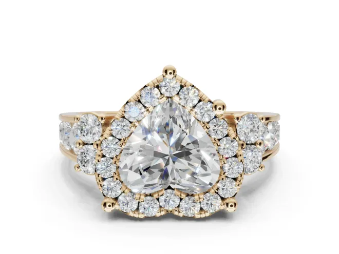 Heart-Shaped Halo Side Cluster Engagement Ring Setting | Graduated Channel Band | Yellow Gold