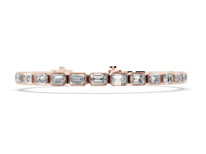 Emerald Cut Lab-Grown Diamond East-West Bezel Tennis Bracelet | Spaced Links | Rose Gold