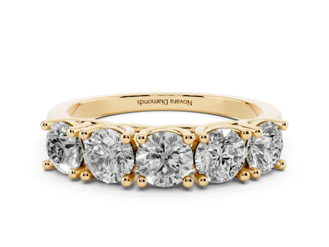 Round Lab-Grown Diamond Five-Stone Wedding Band | Trellis Prongs | Yellow Gold