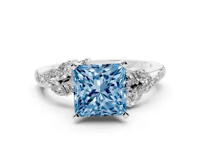 Princess Cut Floral Engagement Ring Setting for a Fancy Blue Lab-Grown Diamond | Platinum