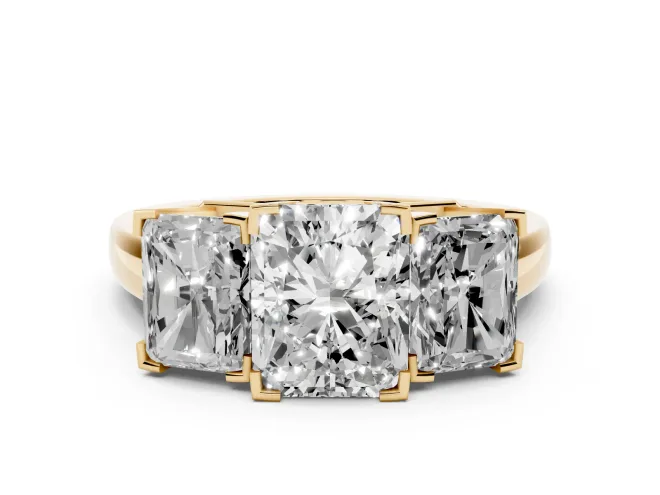 Radiant Cut Three Stone Engagement Ring Setting | Large Side Stones | Yellow Gold