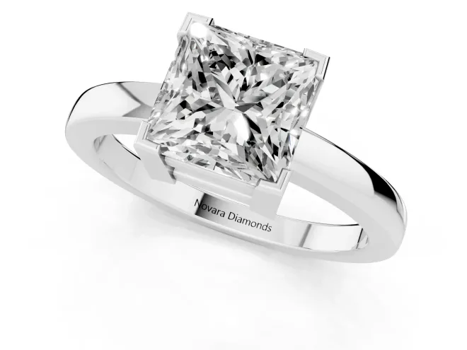 Princess Cut Diamond Solitaire Ring Set in Platinum with Prong Head and Smooth Polished Band – second view