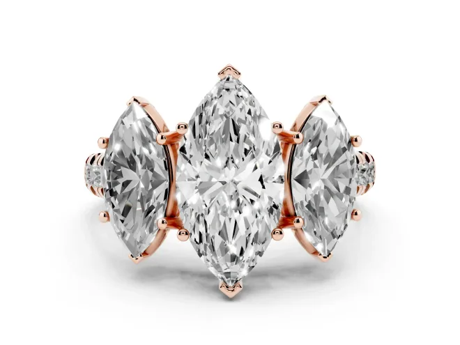 Marquise Three Stone Engagement Ring Setting | Accented Shoulders | Rose Gold