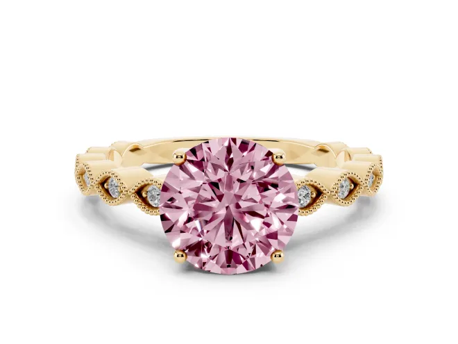 Round Milgrain Solitaire Engagement Ring Setting for a Fancy Pink Lab-Grown Diamond | Yellow Gold