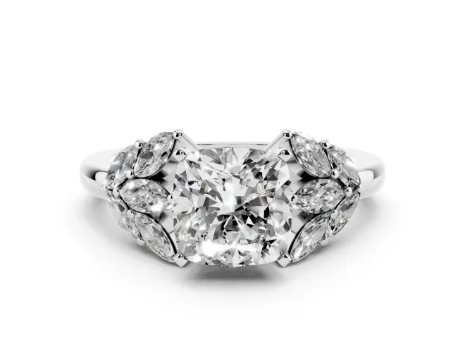 Cushion Cut Leaf Cluster Engagement Ring Setting | Sterling Silver