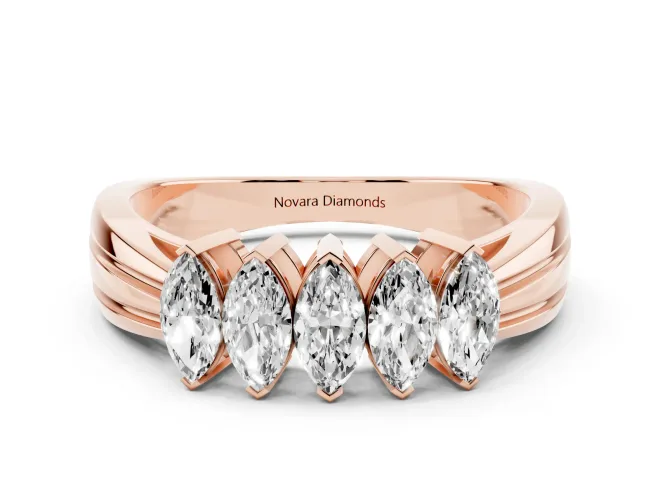 Marquise Lab-Grown Diamond North-South Wedding Band | Ribbed Shoulders | Rose Gold