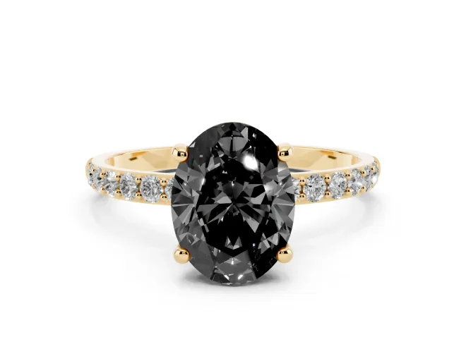 Oval Pavé Solitaire Engagement Ring Setting | Yellow Gold