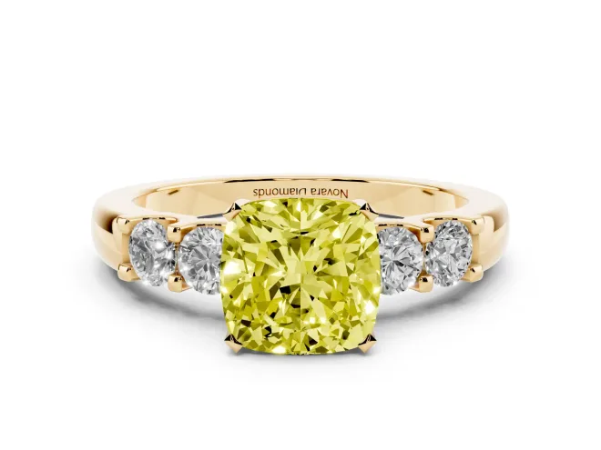 Cushion Cut Five Stone Engagement Ring Setting for a Fancy Yellow Lab-Grown Diamond | Yellow Gold