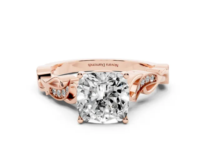 Cushion Cut Vintage Vine Solitaire Engagement Ring Setting | Milgrain Leaves | Rose Gold