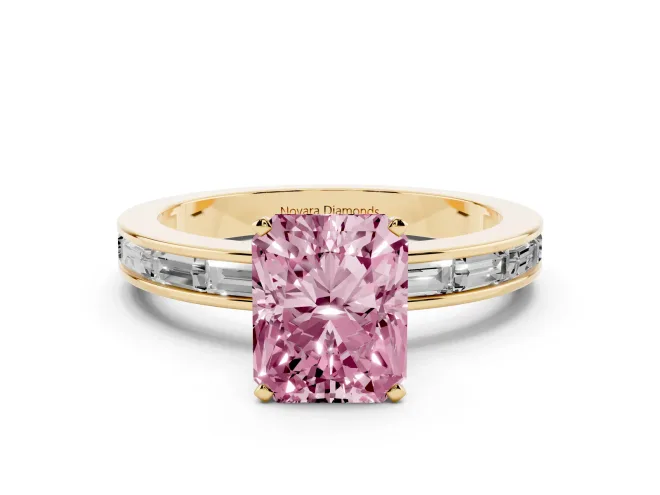 Radiant Cut Channel Set Engagement Ring Setting for a Fancy Pink Lab-Grown Diamond | Yellow Gold