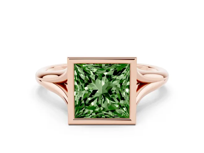 Princess Cut Bezel Engagement Ring Setting for a Fancy Green Lab-Grown Diamond | Rose Gold