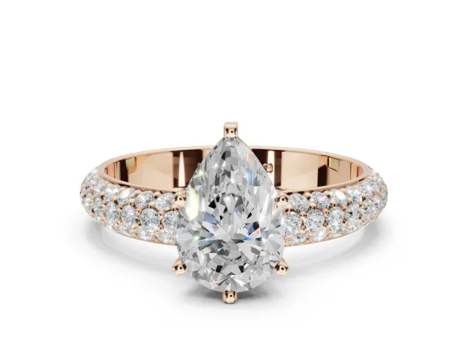 Pear-Shaped Pavé Solitaire Engagement Ring Setting | Domed Pavé Band | Rose Gold