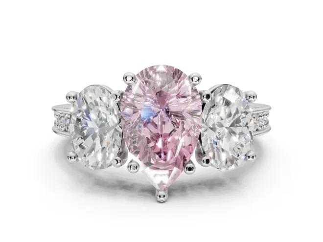 Pear-Shaped Vintage Three Stone Engagement Ring Setting for a Fancy Pink Lab-Grown Diamond | Graduated Pavé | White Gold