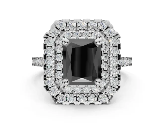 Radiant Cut Double Halo Engagement Ring Setting for a Black Center | Pavé Shoulders | Platinum