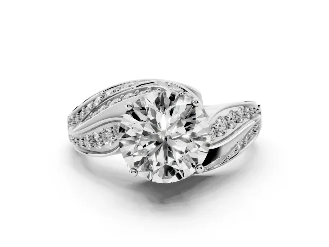 Round Cut Diamond Solitaire Ring Set in White gold with Layered Twist Pavé Band
