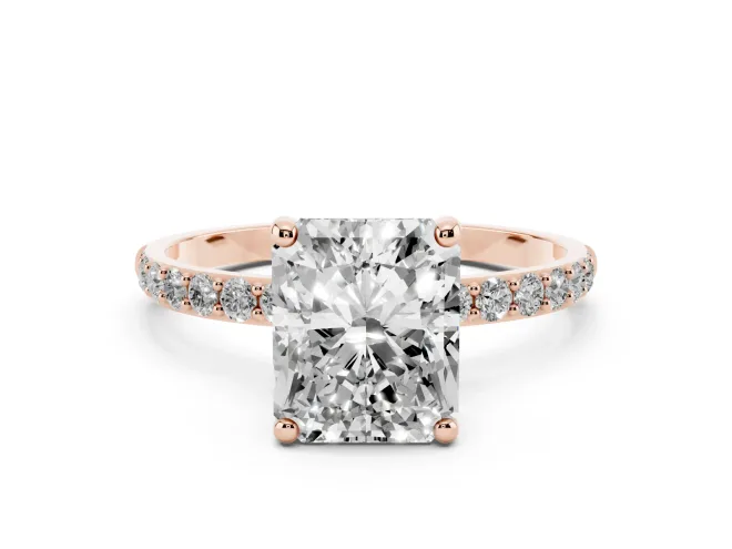 2.5 Carat Radiant Cut Lab-Grown Diamond Solitaire Engagement Ring | Pavé Shoulders | Rose Gold