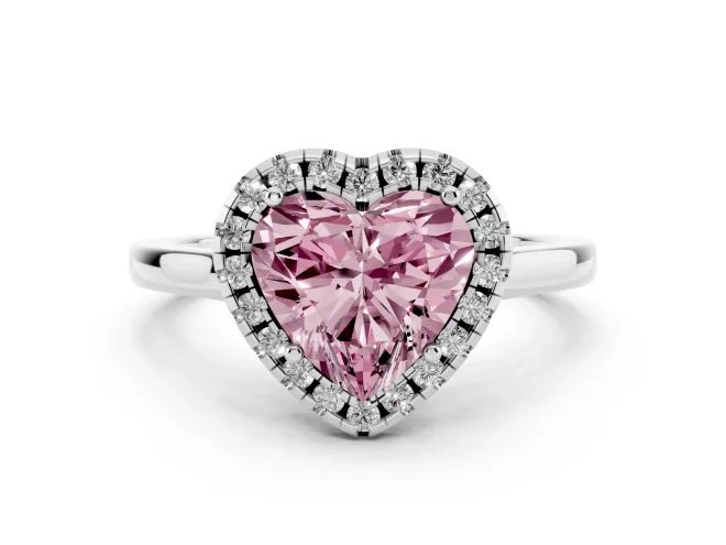 Heart-Shaped Halo Engagement Ring Setting for a Fancy Pink Lab-Grown Diamond | Flat Tapered Band | White Gold
