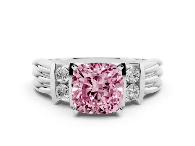 Cushion Cut Bar-Set Engagement Ring Setting for a Fancy Pink Lab-Grown Diamond | White Gold