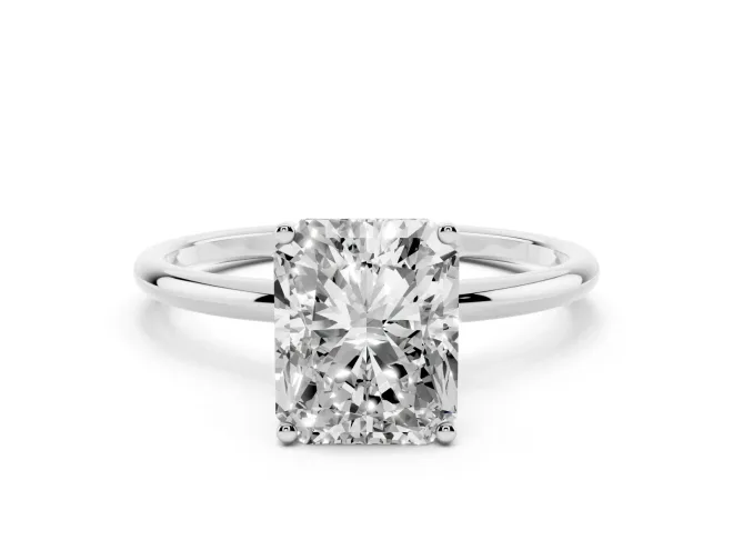 Radiant Cut Thin Solitaire Engagement Ring Setting | Straight Plain Band | White Gold