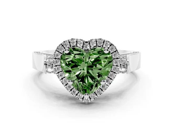 Fancy Green Heart Cut Diamond Halo Ring Set in Platinum with Twist Band and Pavé Accents