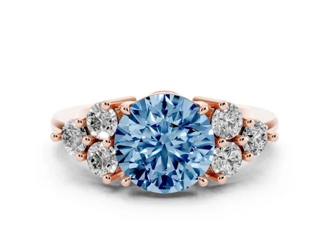 Round Cluster Side Stone Engagement Ring Setting for a Fancy Blue Lab-Grown Diamond | Rose Gold