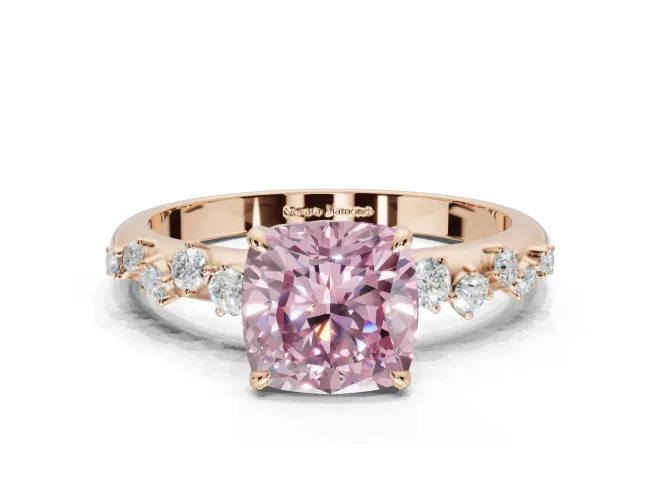 Cushion Cut Graduated Solitaire Engagement Ring Setting for a Fancy Pink Lab-Grown Diamond | Rose Gold