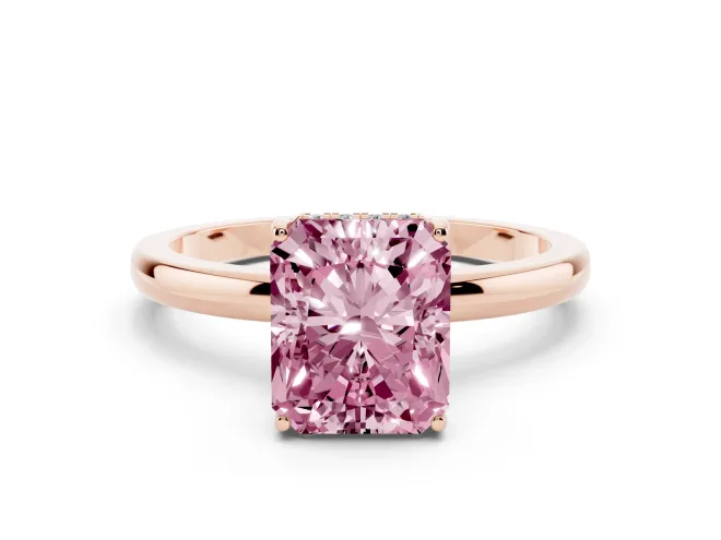 Radiant Cut Engagement Ring Setting for a Fancy Pink Lab-Grown Diamond | Hidden Halo | Rose Gold