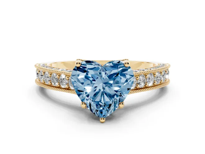 Heart-Shaped Hidden Halo Engagement Ring Setting for a Fancy Blue Lab-Grown Diamond | Milgrain Pavé | Yellow Gold