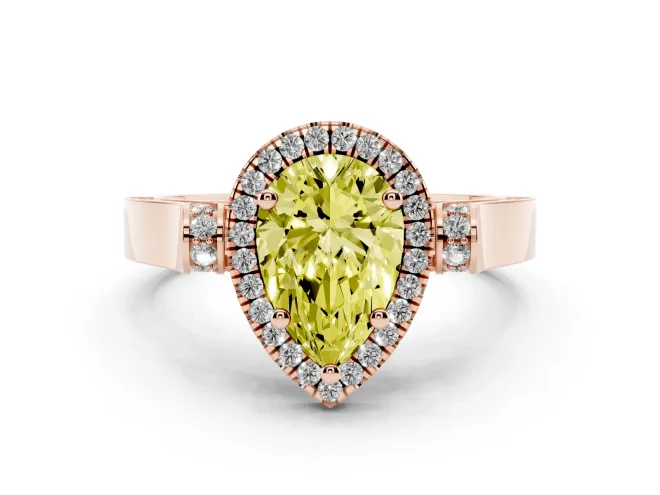 Pear-Shaped Halo Engagement Ring Setting for a Fancy Yellow Lab-Grown Diamond | Pavé Panel Shoulders | Rose Gold