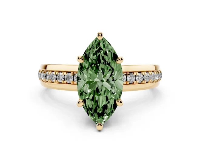 Marquise Channel Set Engagement Ring Setting for a Fancy Green Lab-Grown Diamond | Rope Collar | Yellow Gold
