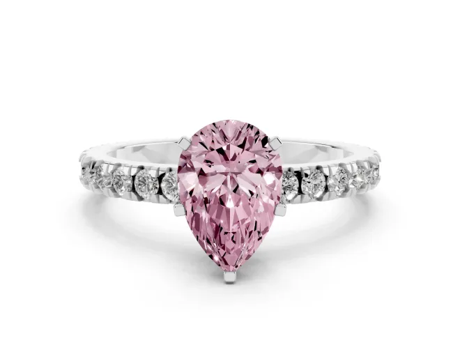 Pear-Shaped Pavé Solitaire Engagement Ring Setting for a Fancy Pink Lab-Grown Diamond | White Gold