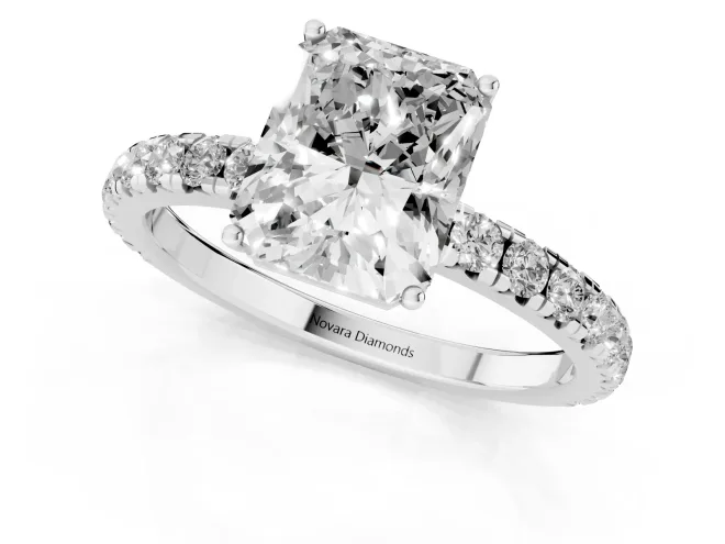 Radiant Cut Diamond Pavé Solitaire Engagement Ring Set in White gold with Prong Setting – second view