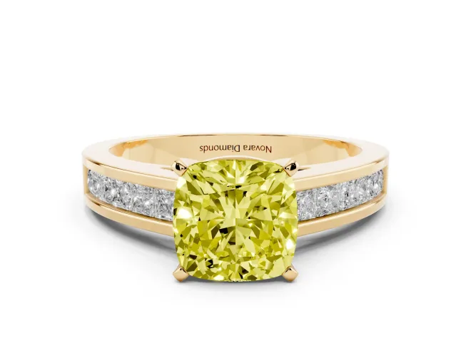 Cushion Cut Channel Engagement Ring Setting for a Fancy Yellow Lab-Grown Diamond | Yellow Gold