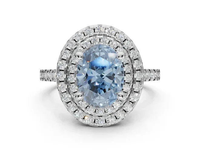 Oval Double Halo Engagement Ring Setting for a Fancy Blue Lab-Grown Diamond | Raised Head | Platinum