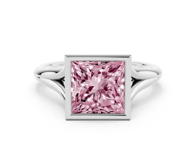Princess Cut Bezel Engagement Ring Setting for a Fancy Pink Lab-Grown Diamond | White Gold