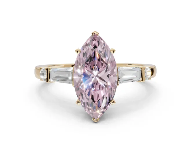 Marquise Tapered Baguette Engagement Ring Setting for a Fancy Pink Lab-Grown Diamond | Yellow Gold