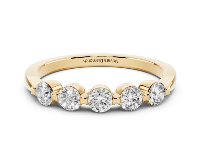 Round Lab-Grown Diamond Five-Stone Bar Set Wedding Band | Raised Row | Yellow Gold