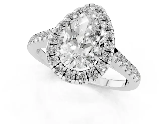 Pear Cut Diamond Halo Pavé Engagement Ring Set in Platinum with Prong Setting – second view