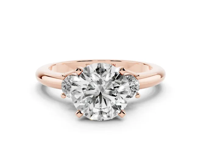 Round Three Stone Engagement Ring Setting | Round Side Stones | Rose Gold