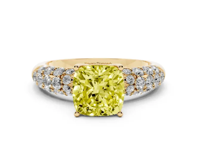 Cushion Cut Close Set Pavé Engagement Ring Setting for a Fancy Yellow Lab-Grown Diamond | Multi Row | Yellow Gold