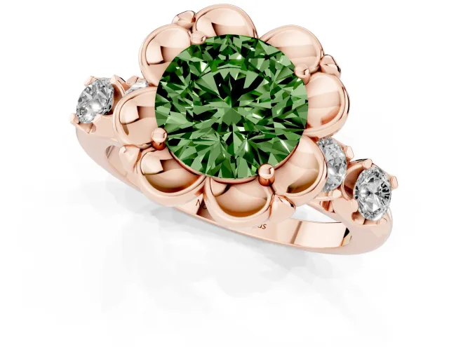Round Floral Engagement Ring Setting for a Fancy Green Lab-Grown Diamond | Petal Frame | Rose Gold – second view