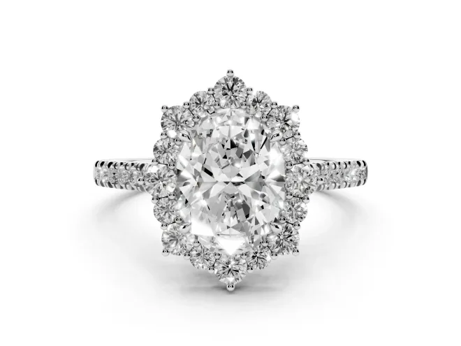 Oval Scalloped Halo Engagement Ring Setting | Single Row Pave | White Gold